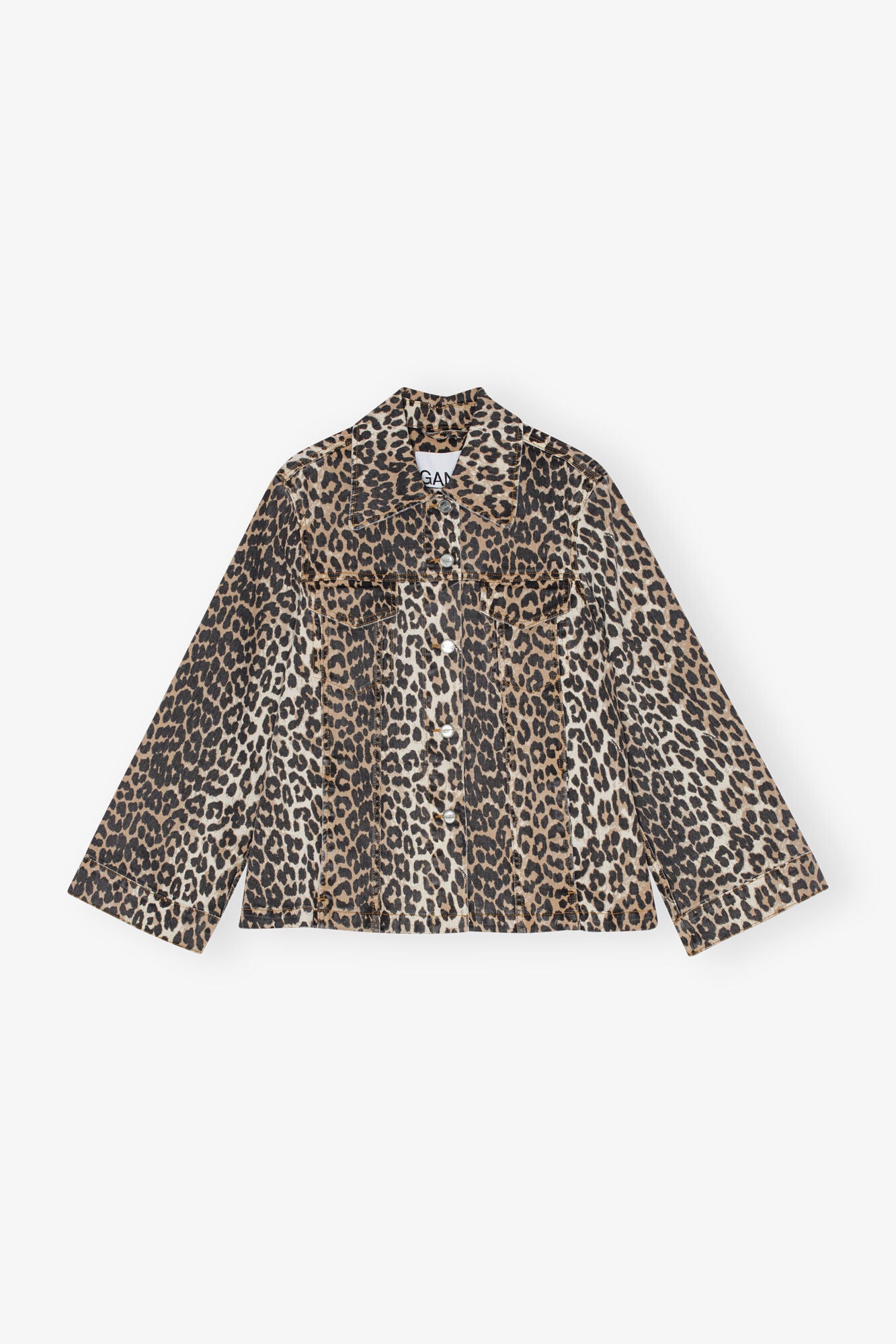 Leopard Printed Denim Jacket Jackets &amp; Coats Ganni