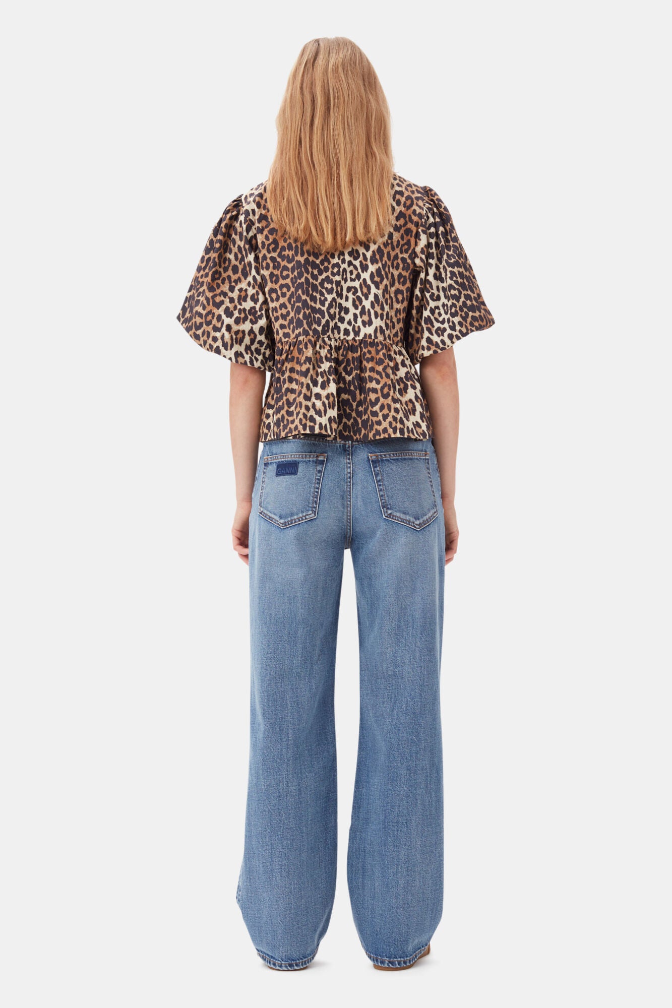 Leopard Cotton Poplin Peplum Tie Blouse Tops Ganni