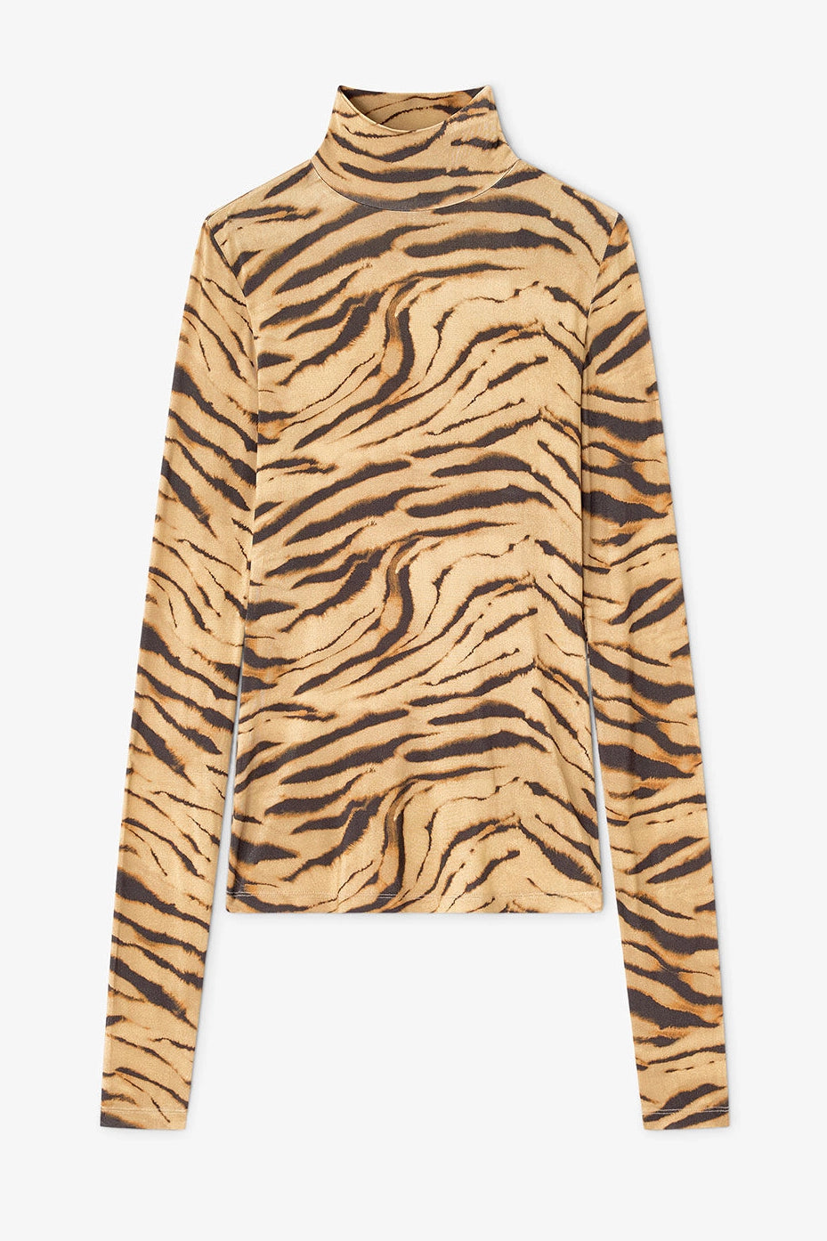 Zebra Print Jersey Turtleneck Tops Ganni