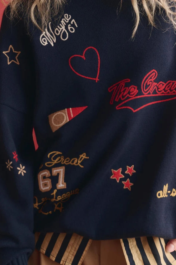 The Embroidered Oversized Crew Pullover Sweaters &amp; Knits The Great