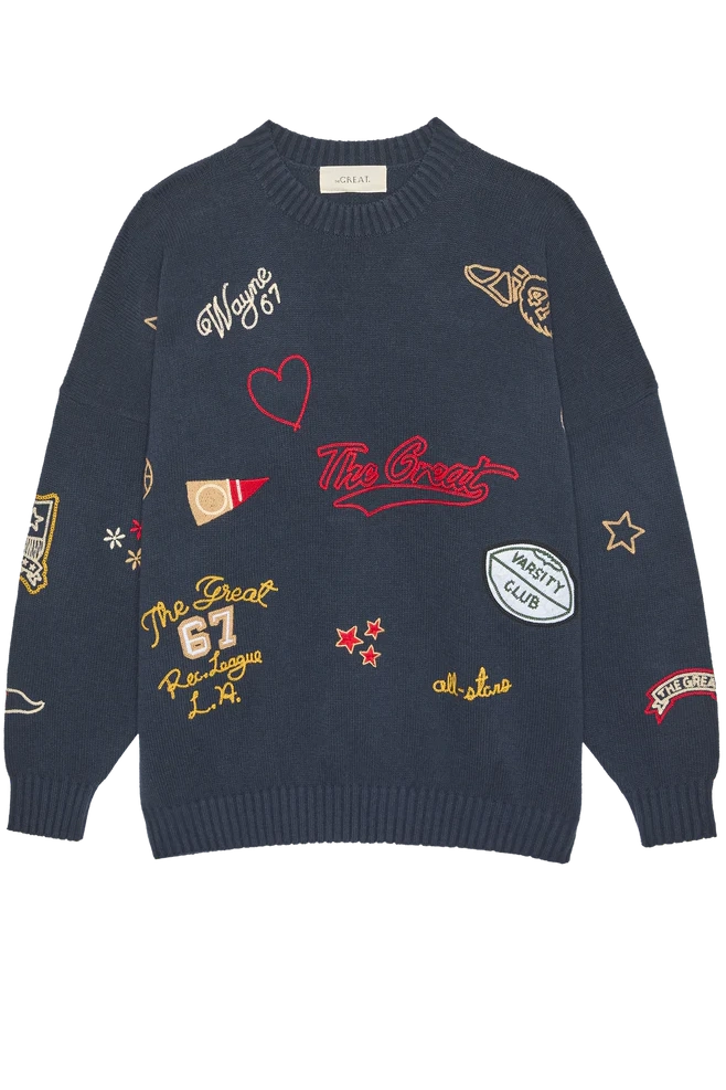 The Embroidered Oversized Crew Pullover Sweaters &amp; Knits The Great