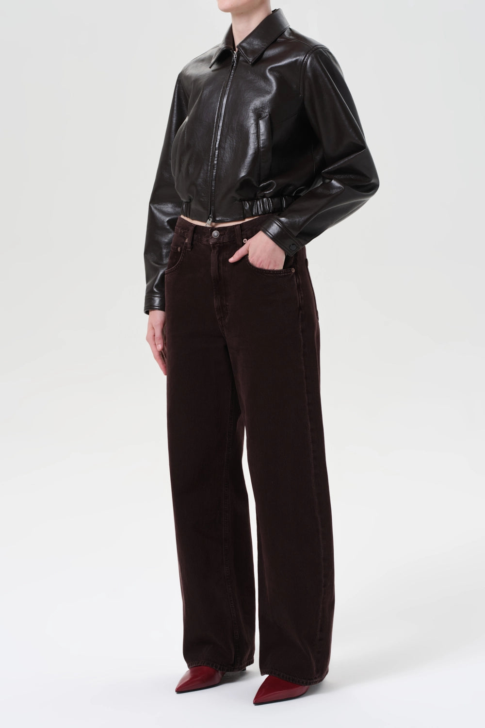 AGOLDE Essie Recycled Leather Cropped Jacket Jackets &amp; Coats Agolde