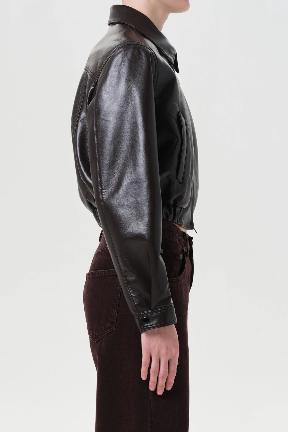 AGOLDE Essie Recycled Leather Cropped Jacket Jackets &amp; Coats Agolde
