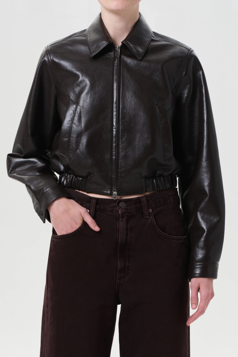 AGOLDE Essie Recycled Leather Cropped Jacket Jackets &amp; Coats Agolde
