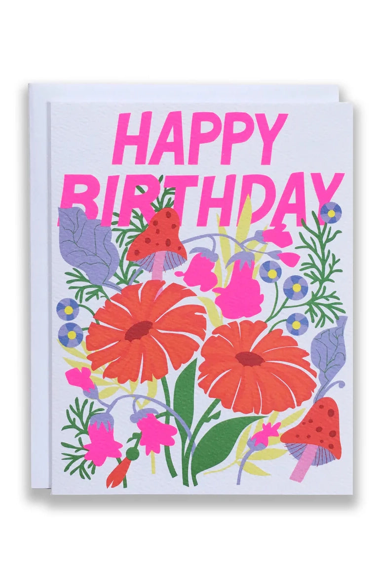 Happy Birthday Note Card with Mushrooms and Florals Accessories Banquet Atelier & Workshop