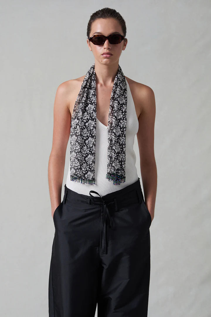 Beaded Silk Scarf Black Accessories Chan Luu