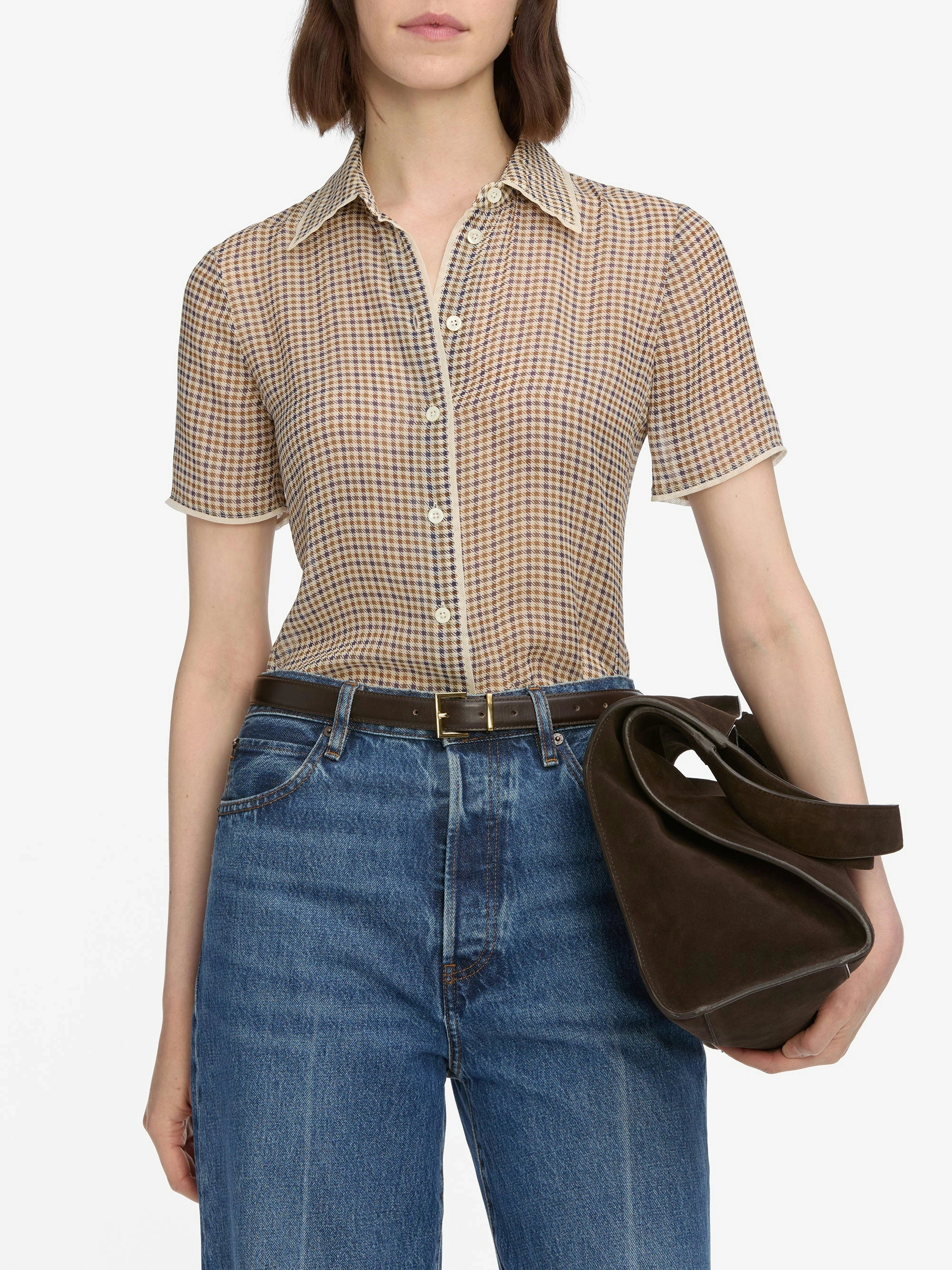 The Silk Check Shirt Tops FRAME