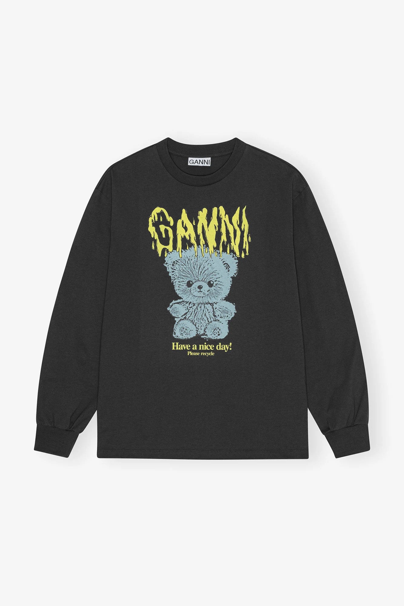 Black Basic Cotton Teddy Long Sleeve T-shirt T-Shirts Ganni