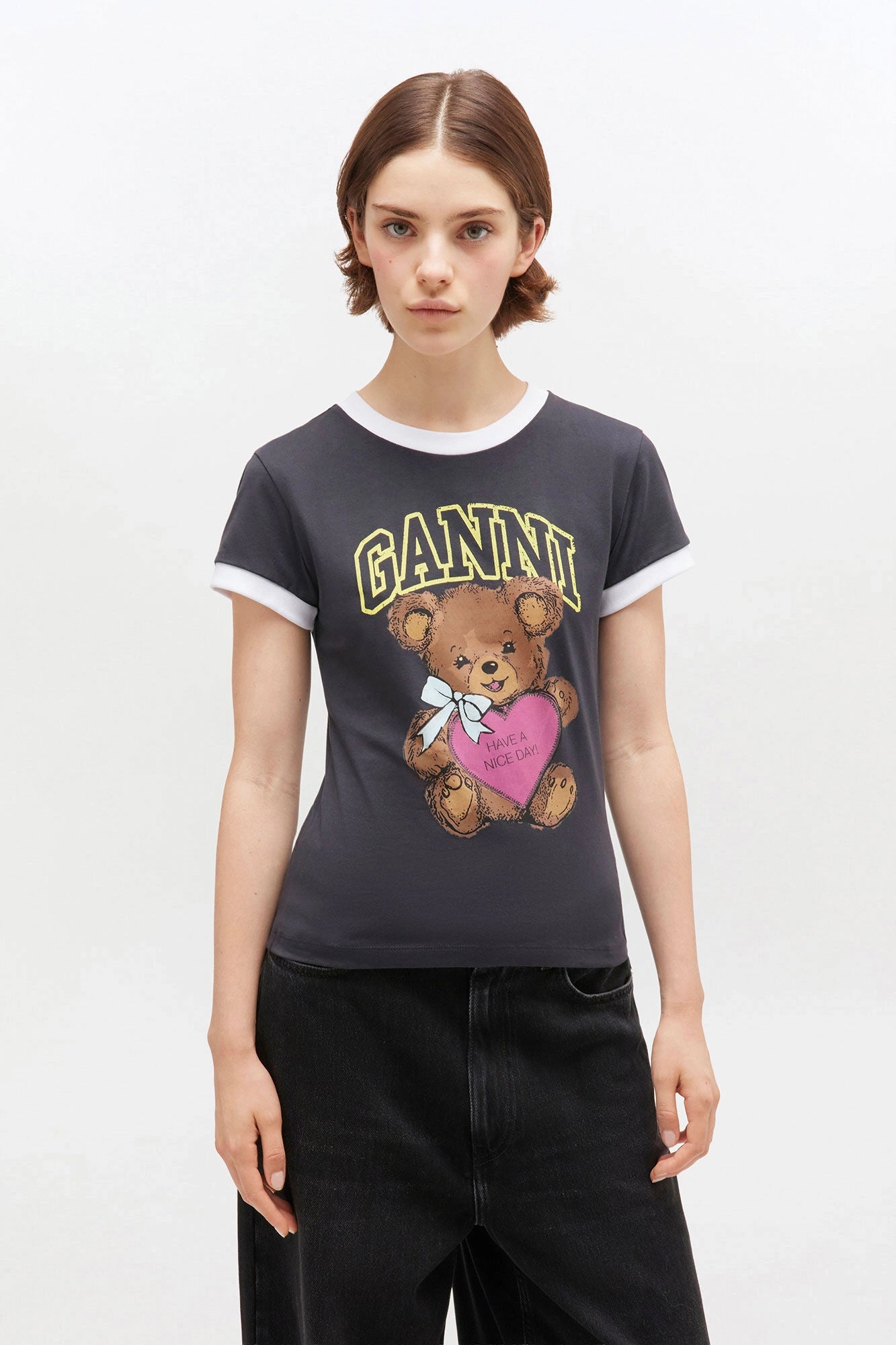 Black Cropped Teddy T-shirt T-Shirts Ganni