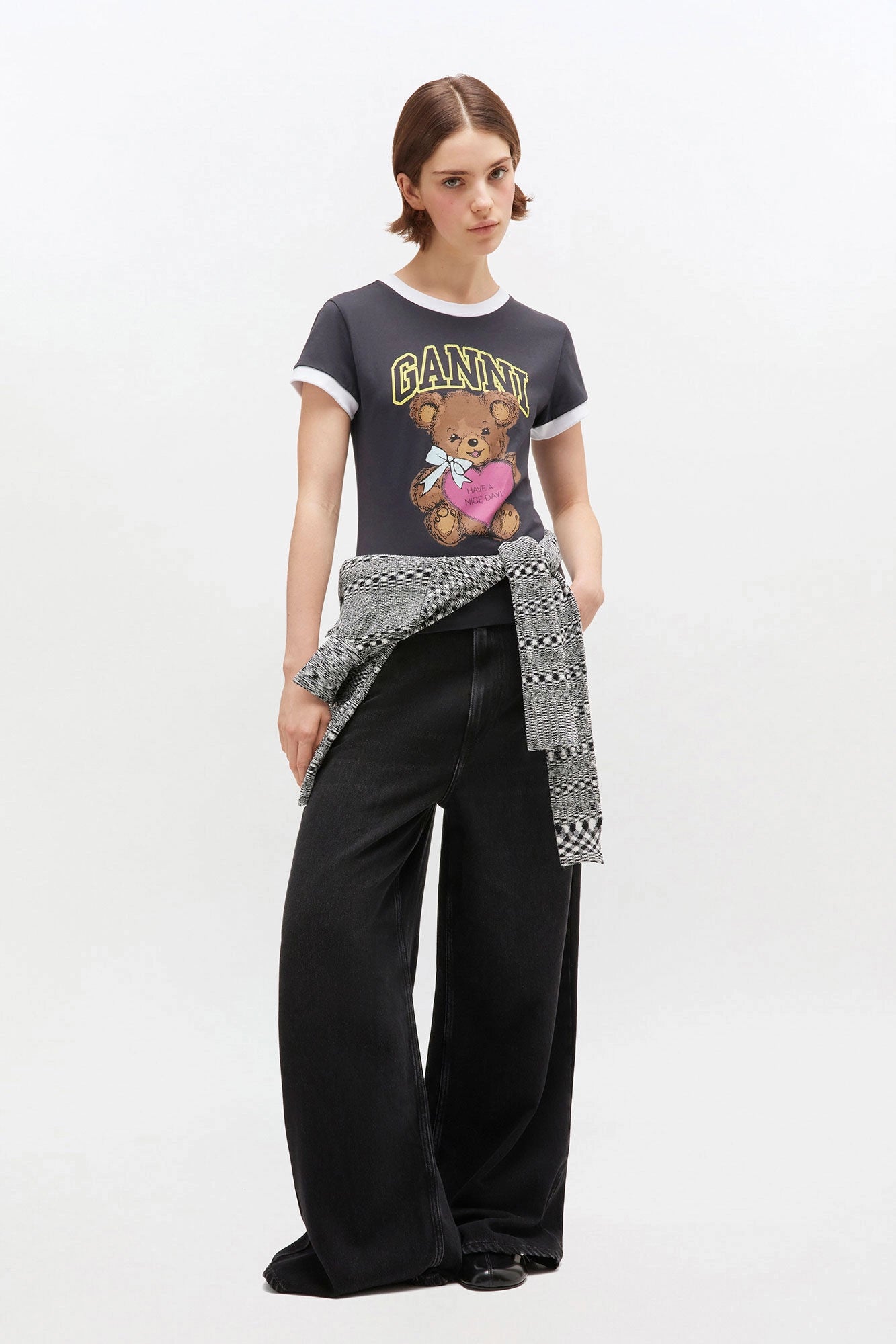 Black Cropped Teddy T-shirt T-Shirts Ganni