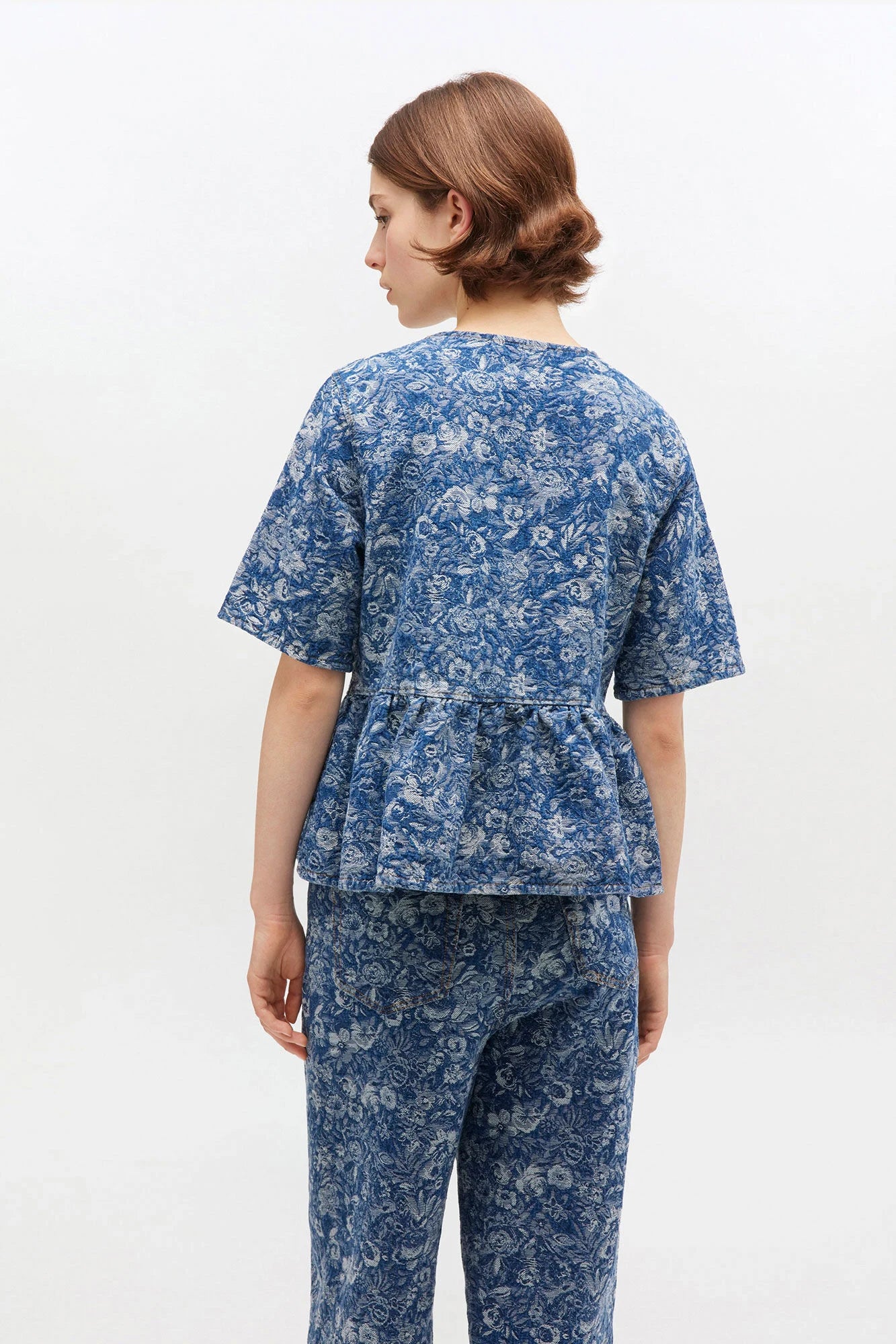 Blue Tapestry Peplum Blouse Tops Ganni
