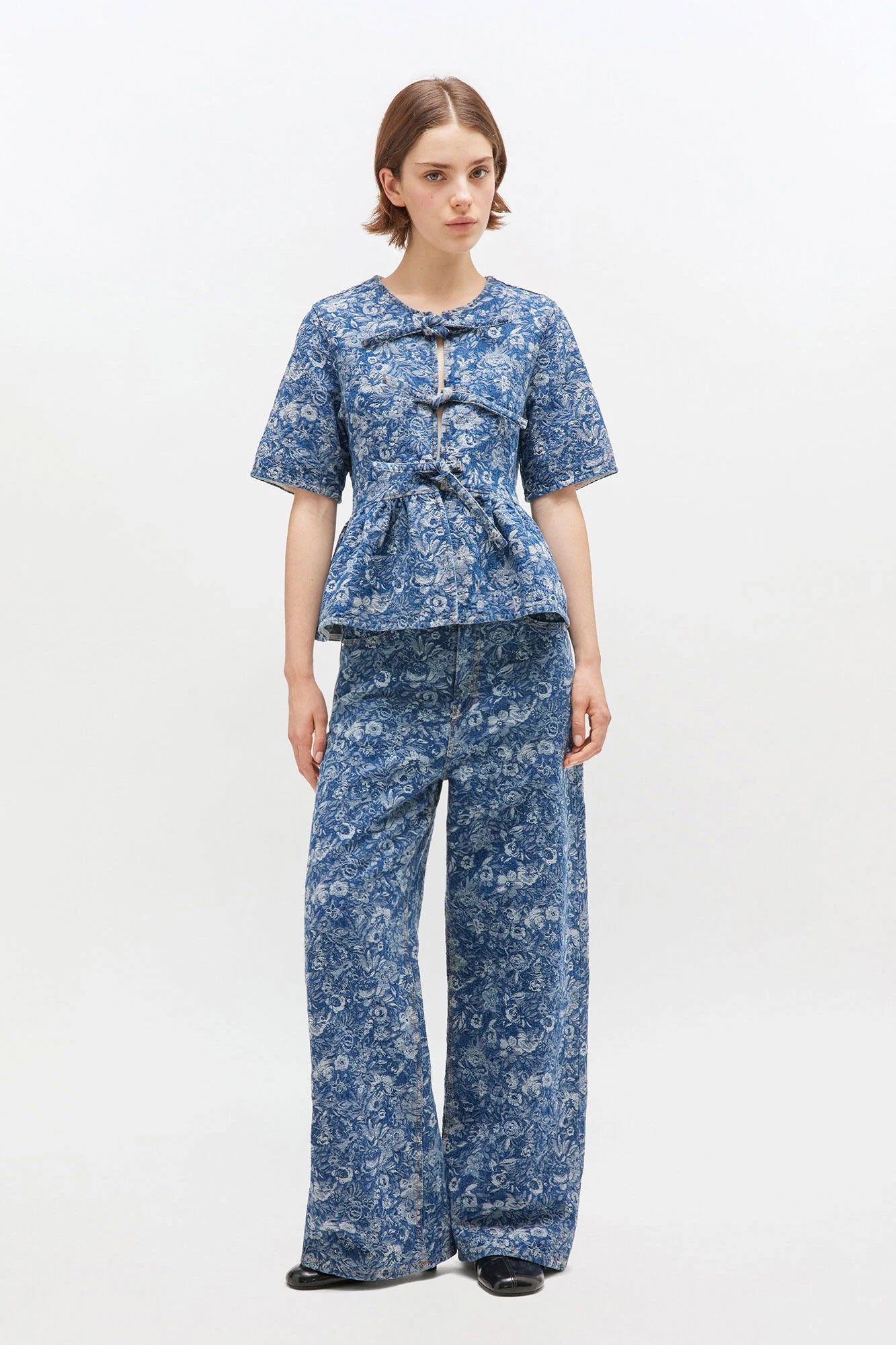 Blue Tapestry Peplum Blouse Tops Ganni