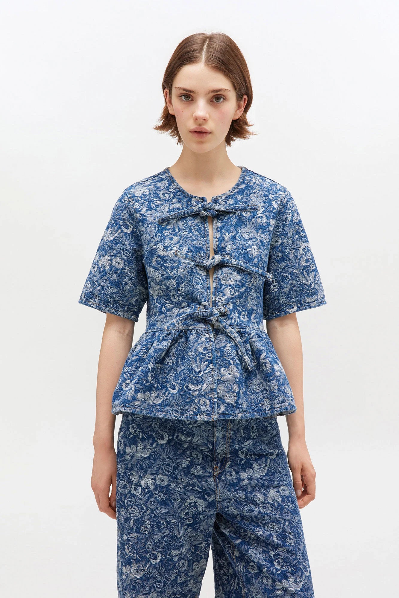 Blue Tapestry Peplum Blouse Tops Ganni