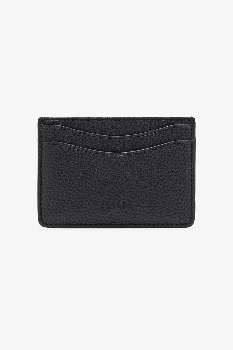 Card Holder in Grained Black Accessories Ganni