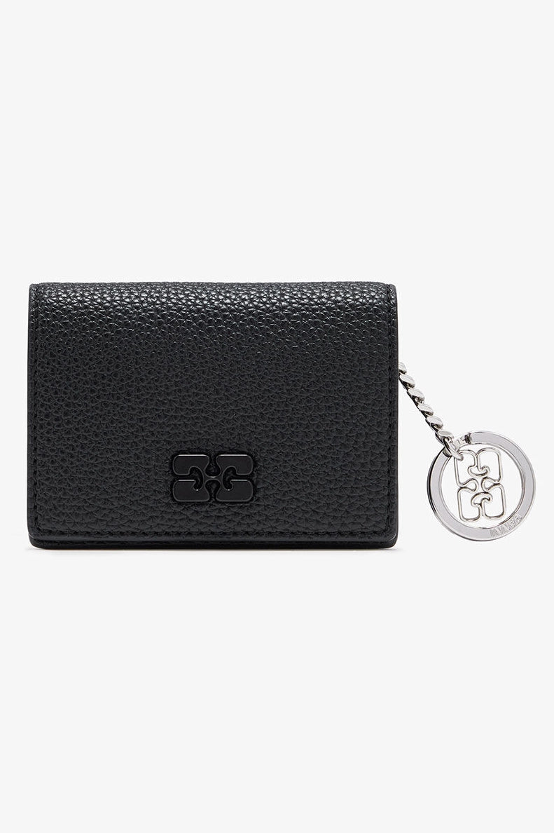 Card Holder With Flap in Grained Black Accessories Ganni