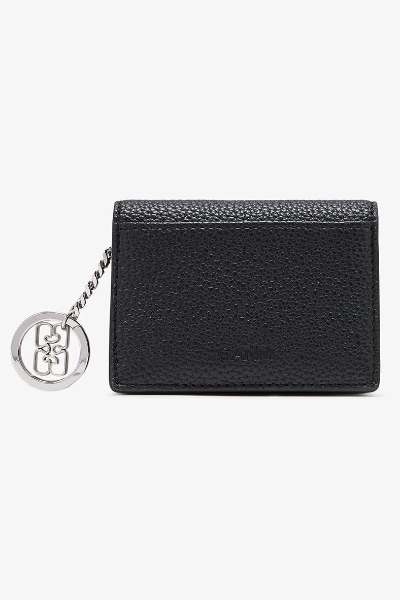 Card Holder With Flap in Grained Black Accessories Ganni