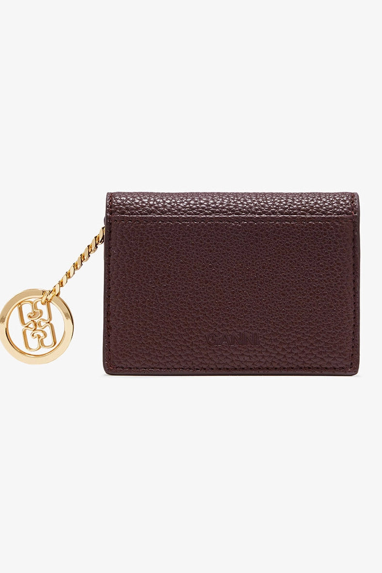 Card Holder With Flap in Grained Brown Accessories Ganni