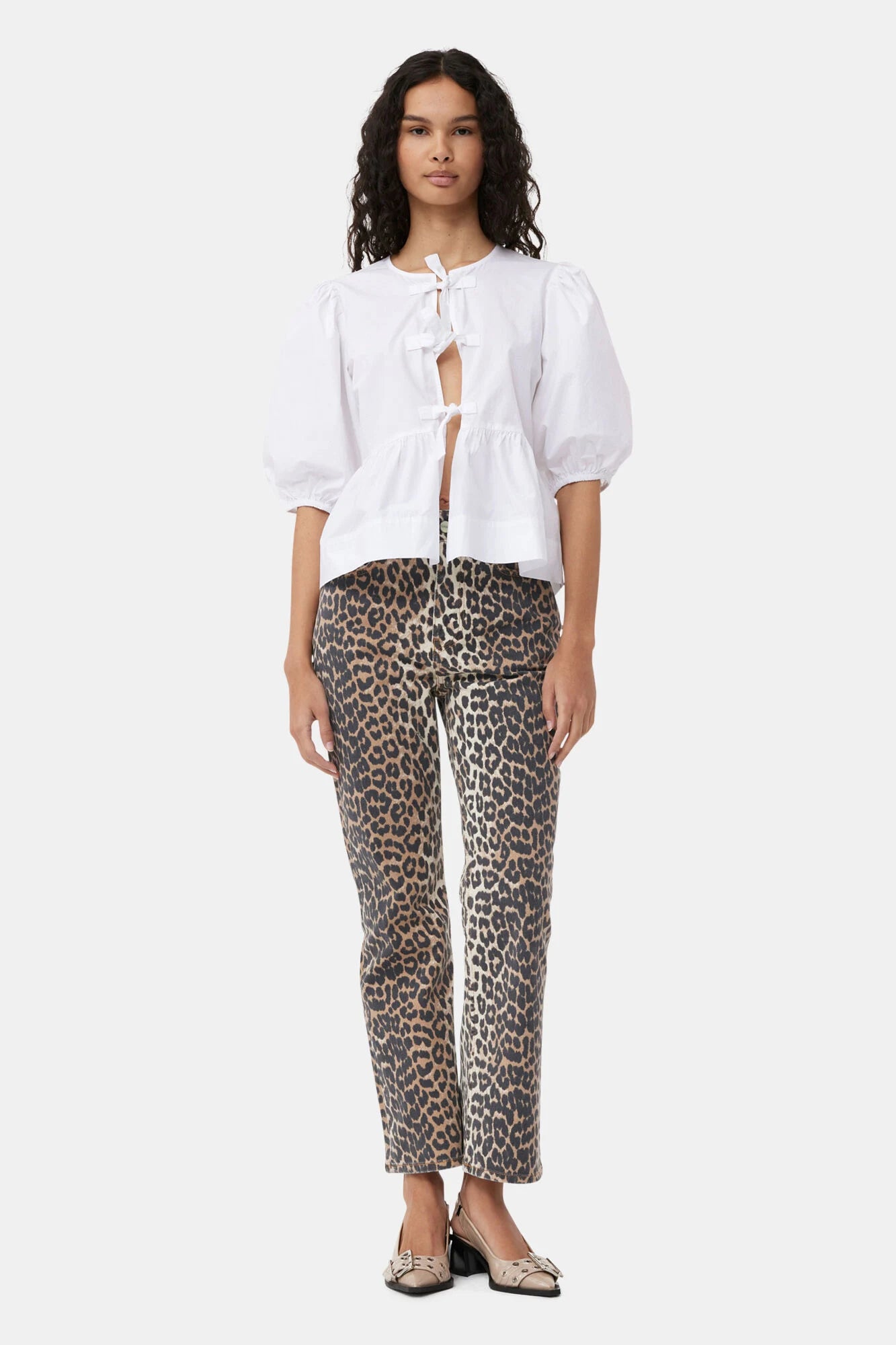 Cotton Poplin Peplum Tie Blouse Tops Ganni