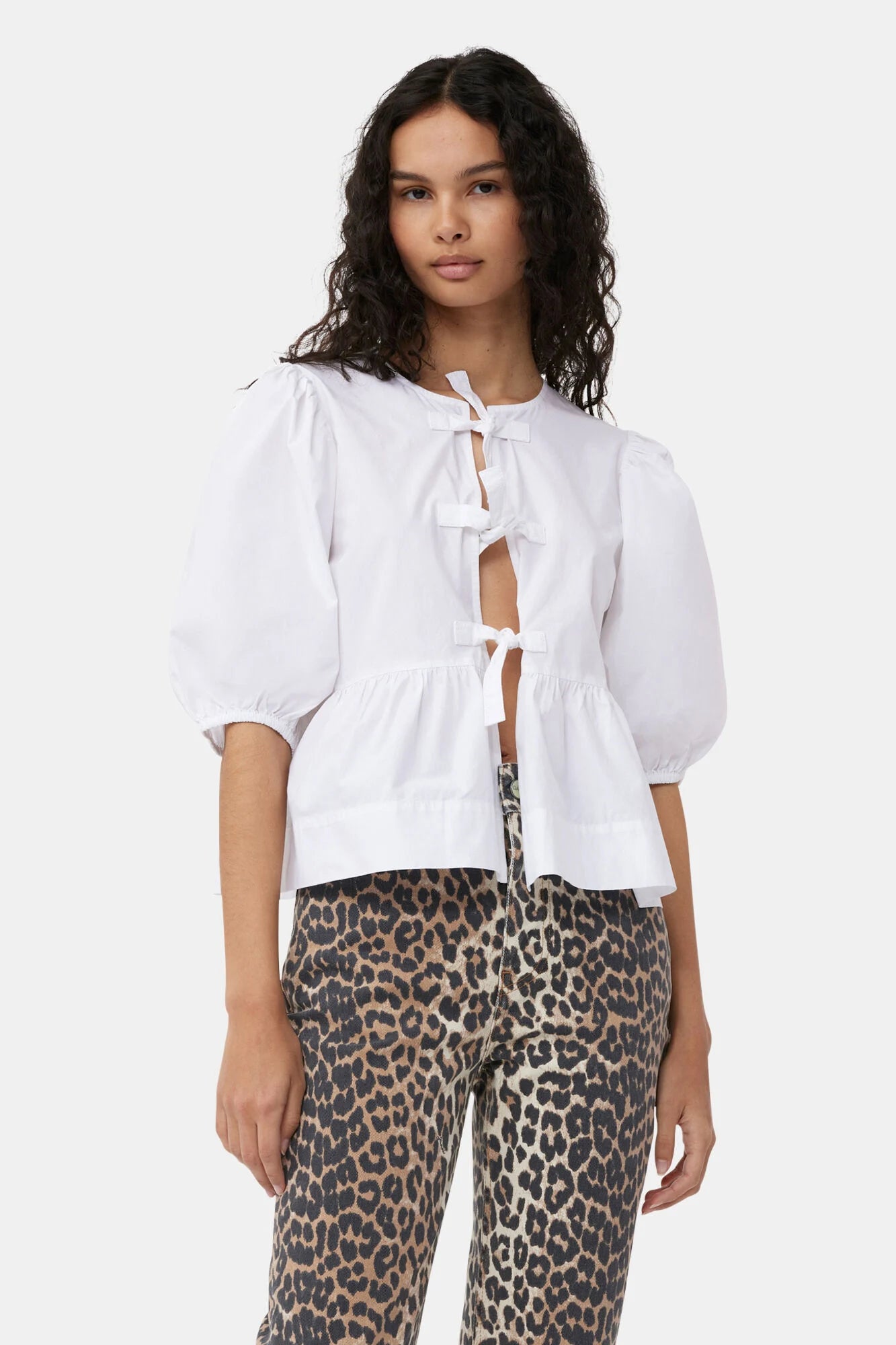 Cotton Poplin Peplum Tie Blouse Tops Ganni