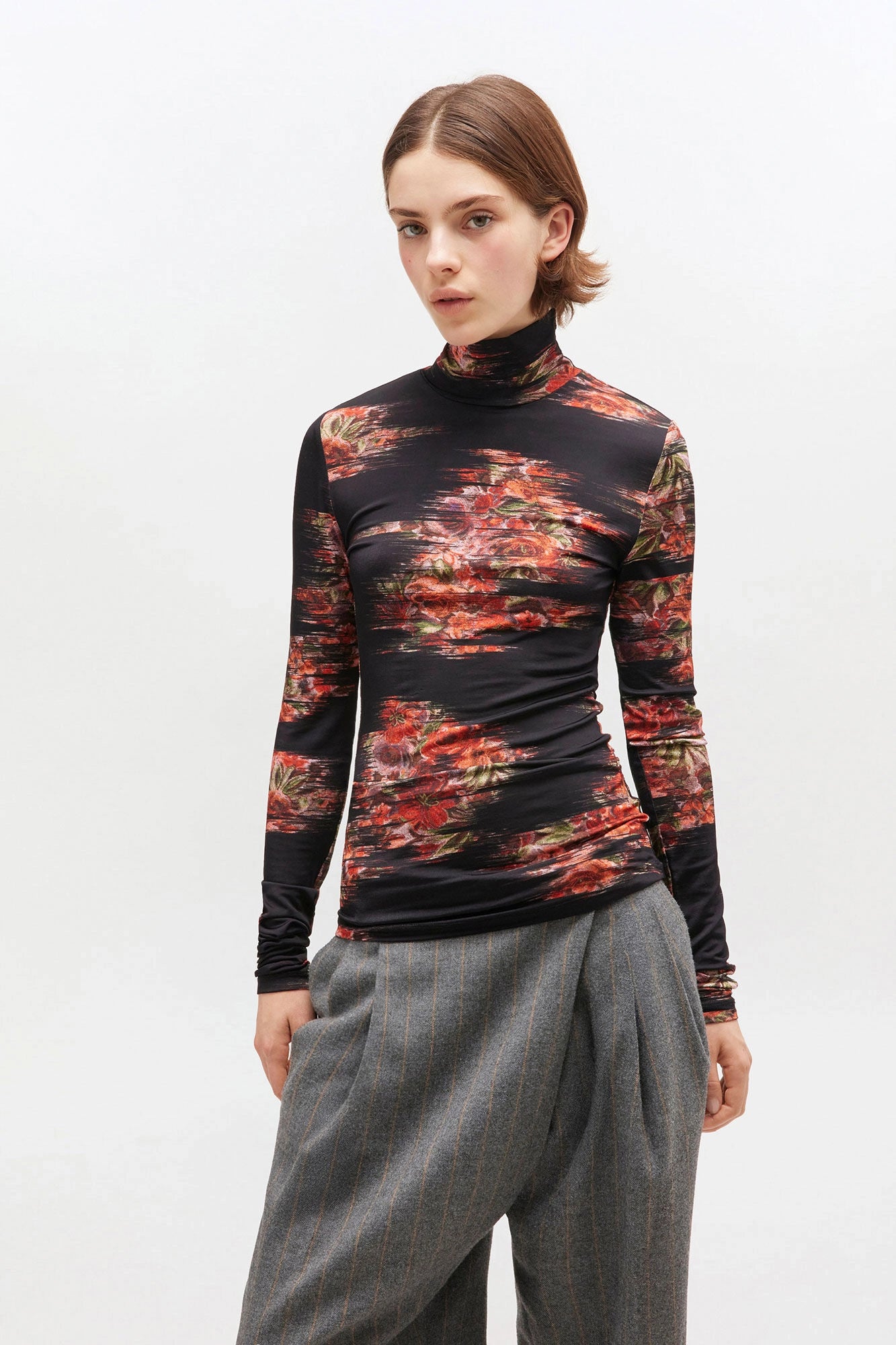 Floral Jersey Turtleneck Tops Ganni