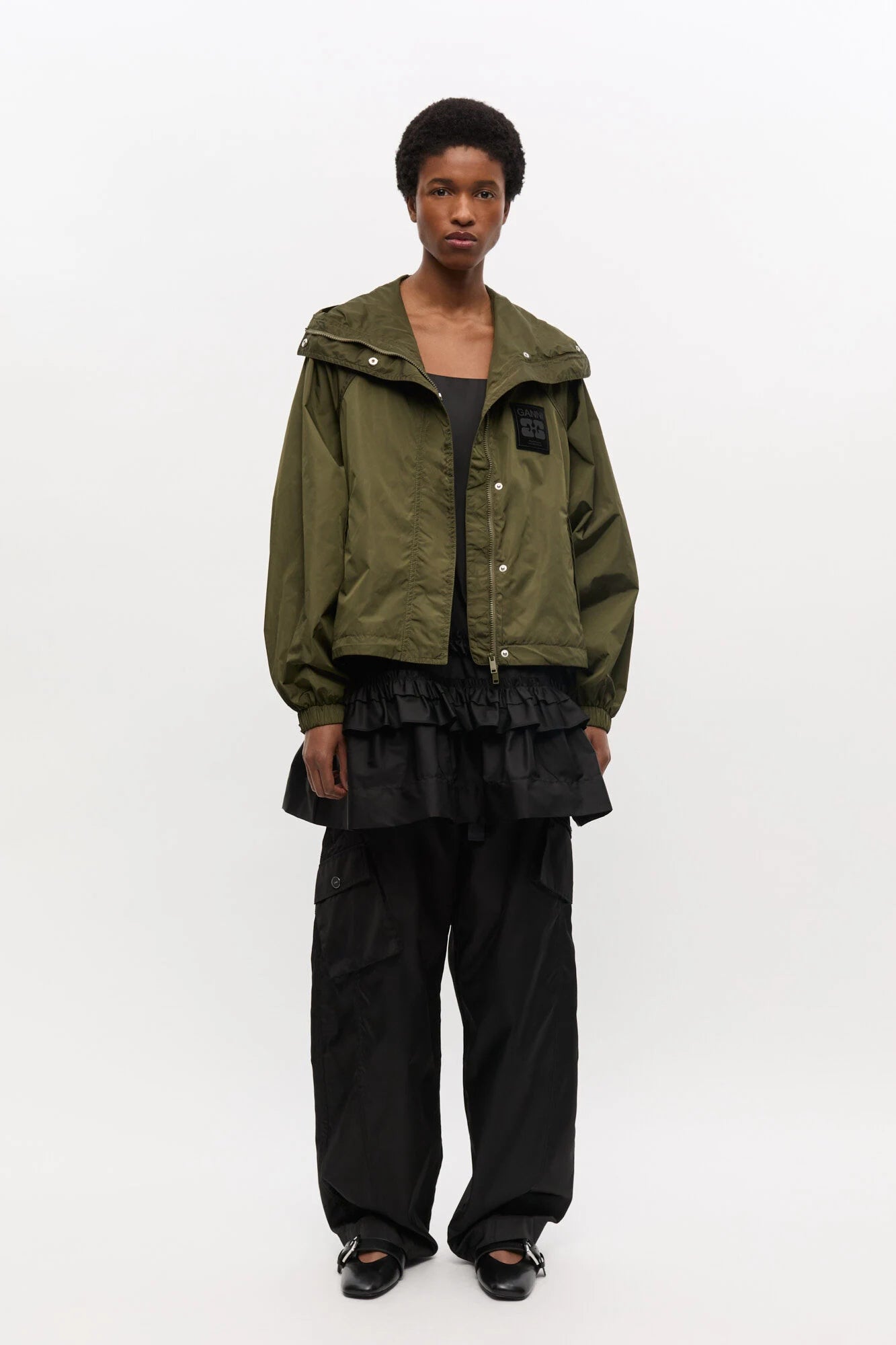 Green Nylon Jacket Jackets & Coats Ganni