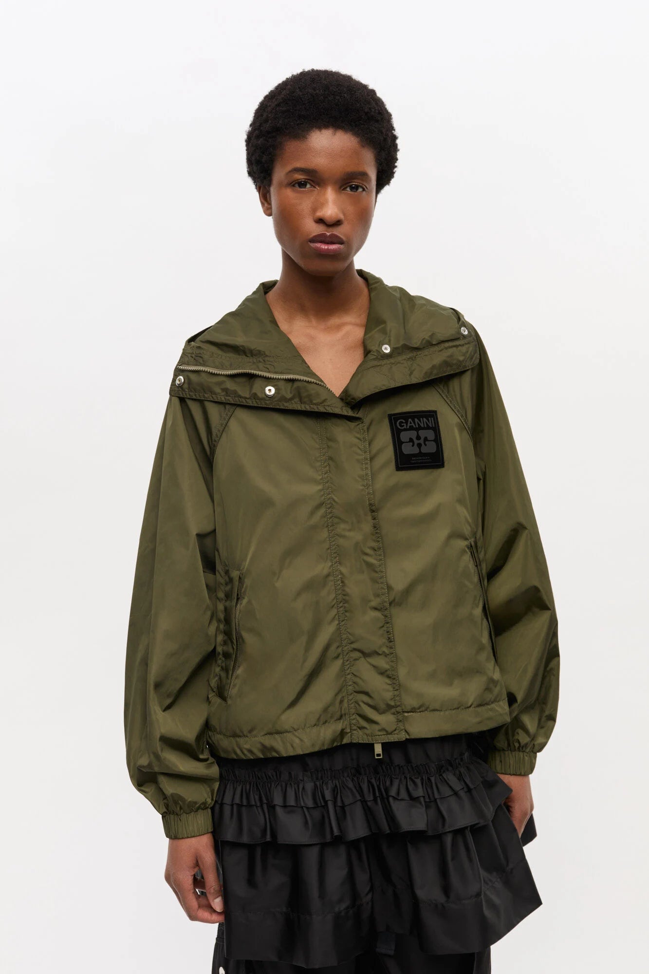 Green Nylon Jacket Jackets & Coats Ganni