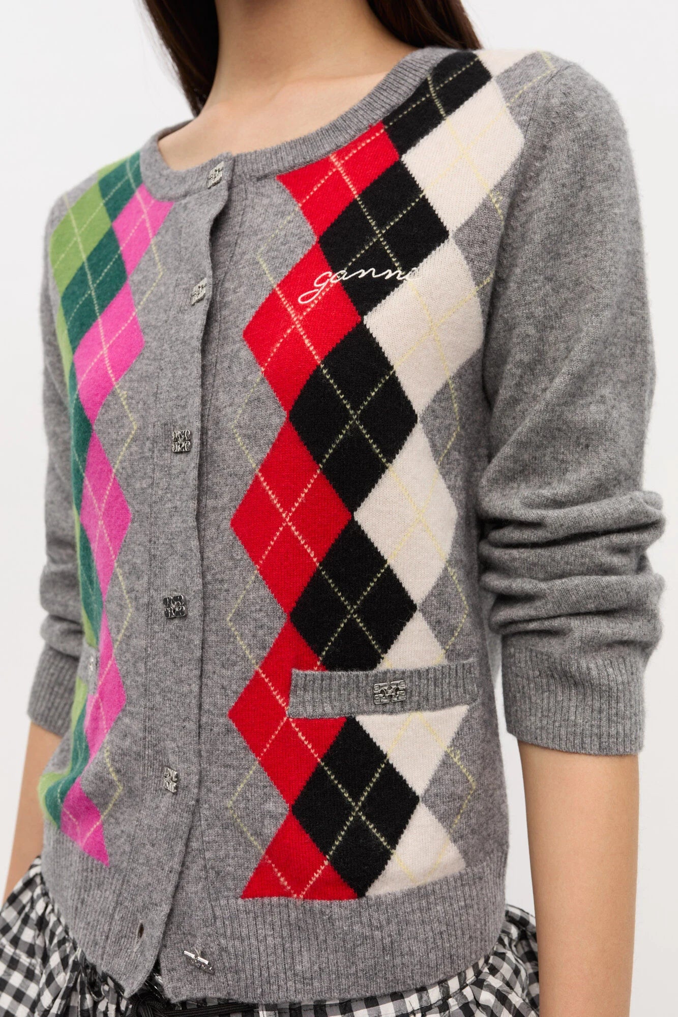 Grey Check Cardigan Sweaters &amp; Knits Ganni