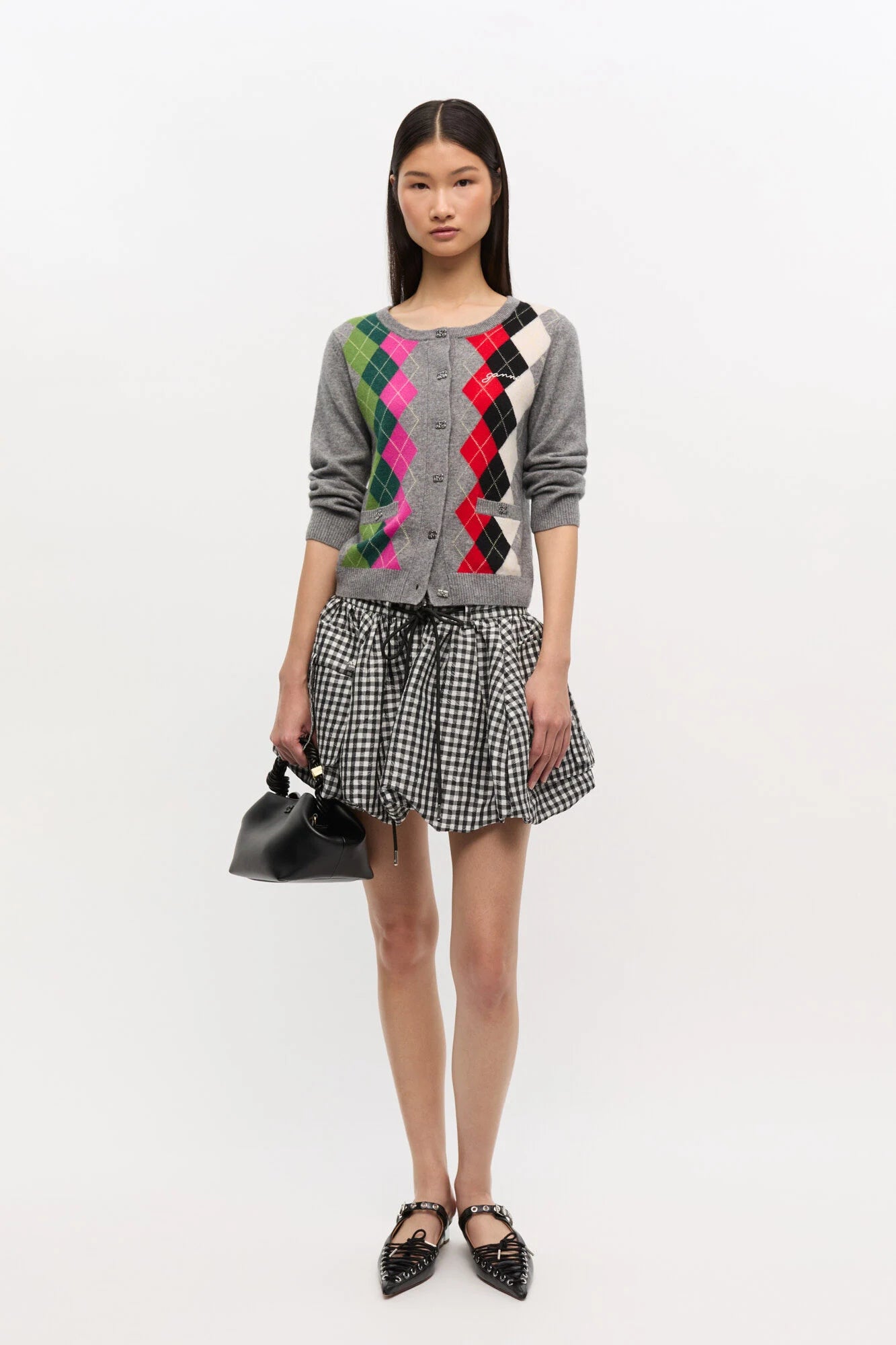 Grey Check Cardigan Sweaters & Knits Ganni