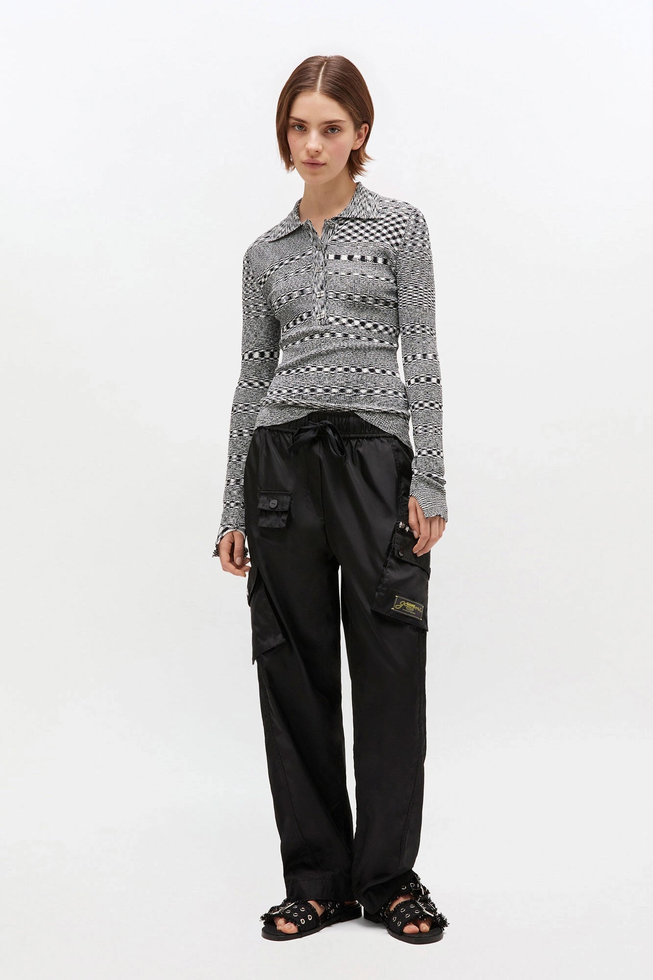 Grey Striped Knitted Polo Shirt Sweaters &amp; Knits Ganni