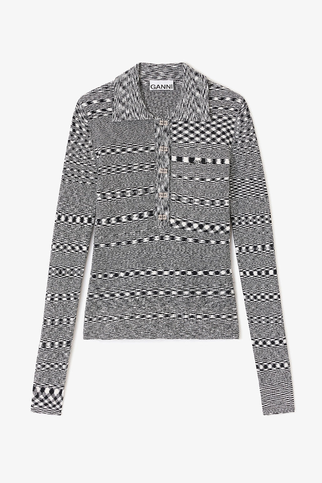 Grey Striped Knitted Polo Shirt Sweaters &amp; Knits Ganni