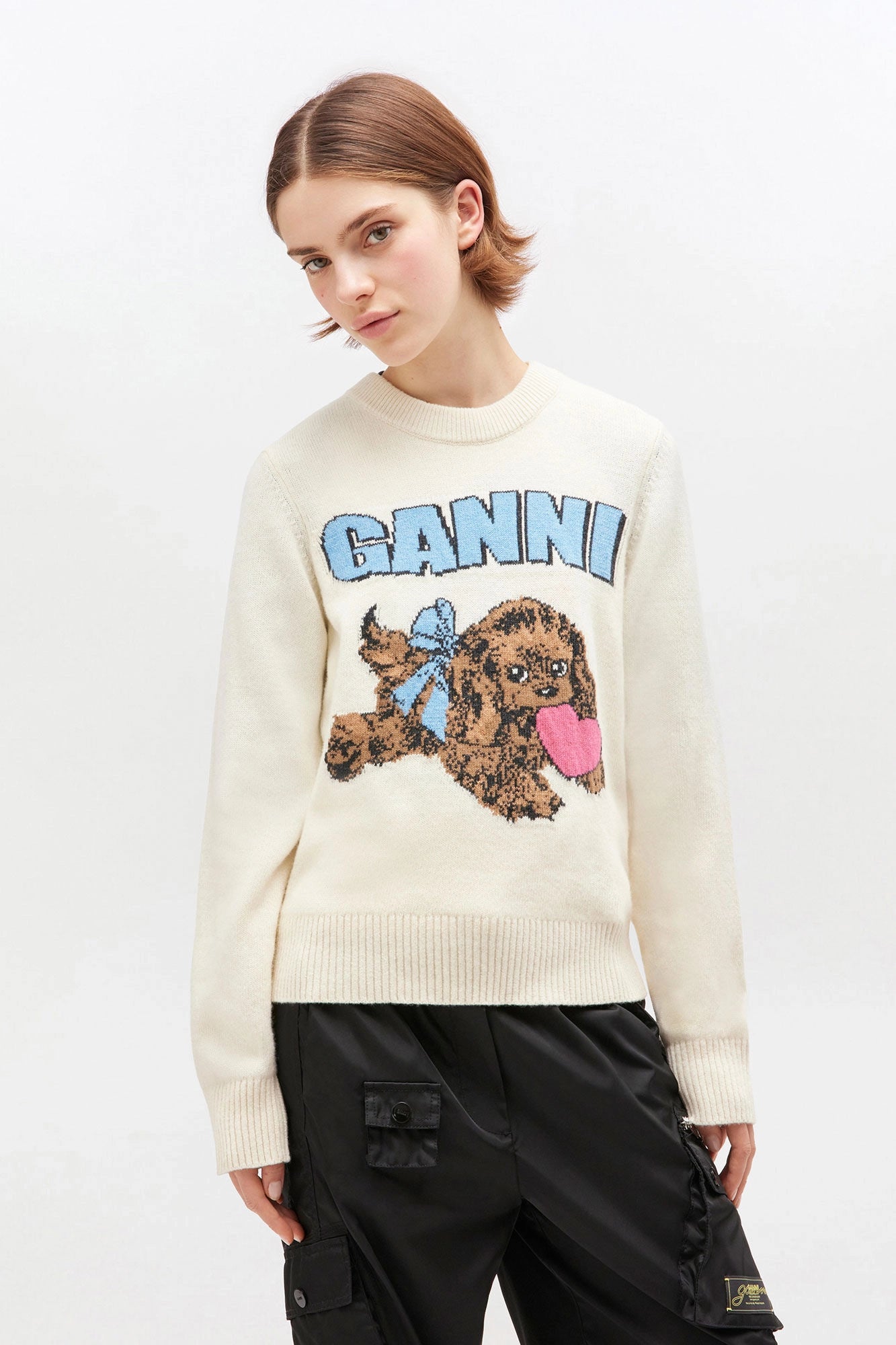 Ivory Puppy Wool Jumper Sweaters & Knits Ganni