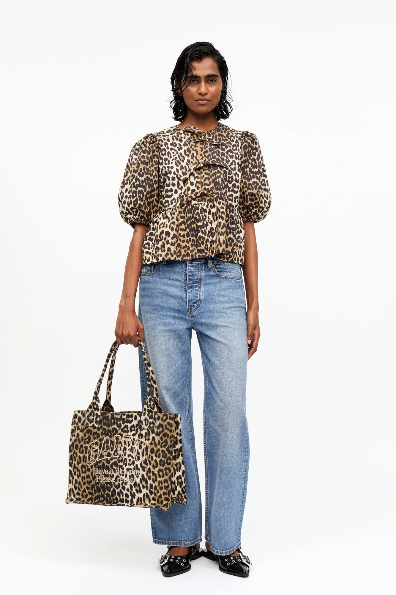 Leopard-Print Canvas Tote Bag Accessories Ganni