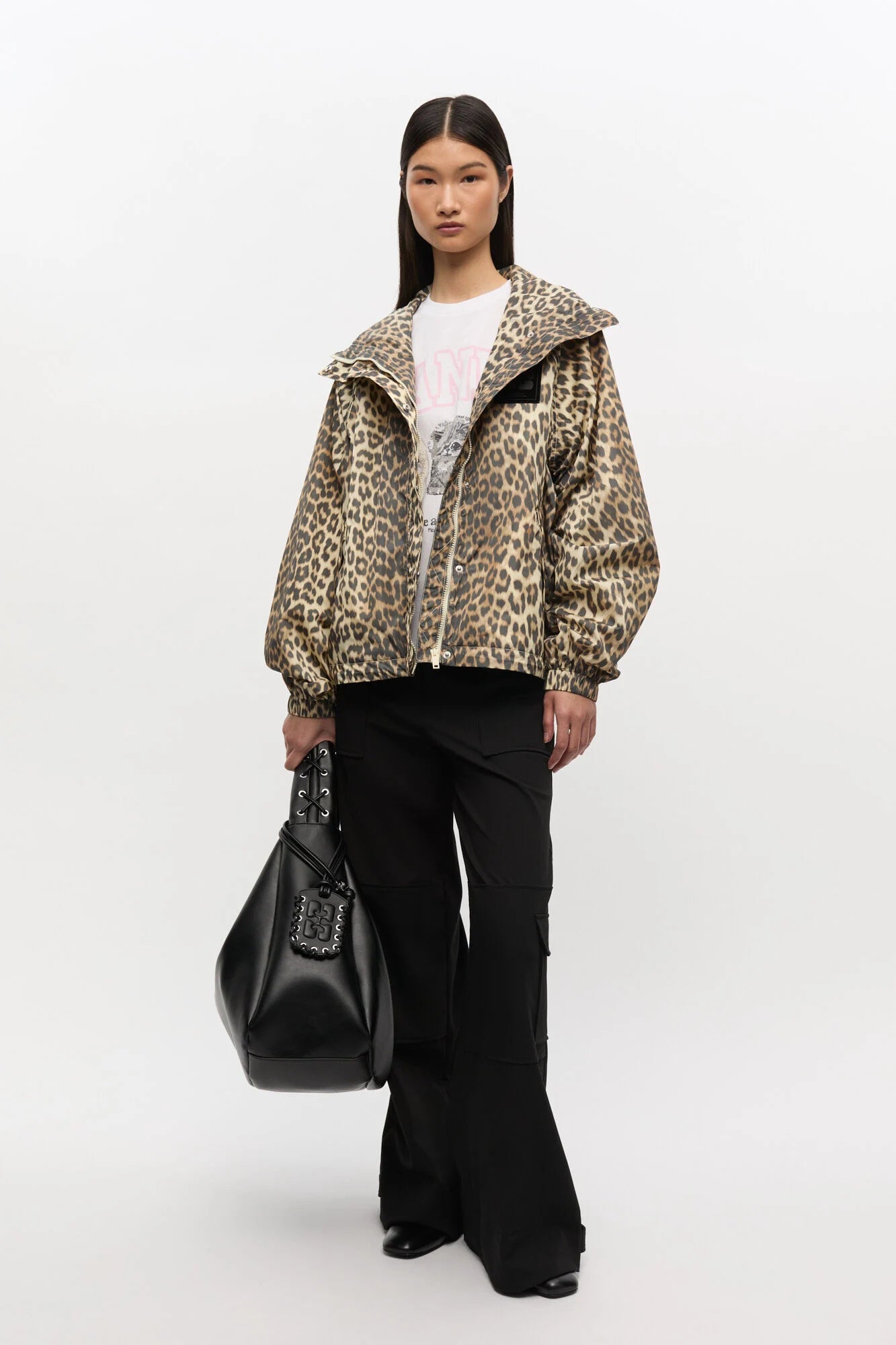 Leopard Print Nylon Jacket Jackets & Coats Ganni