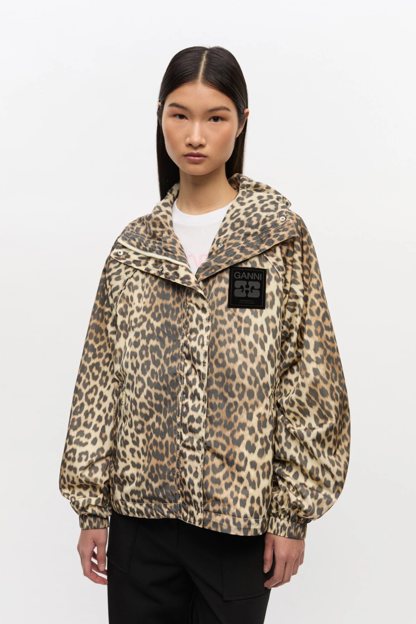 Leopard Print Nylon Jacket Jackets & Coats Ganni
