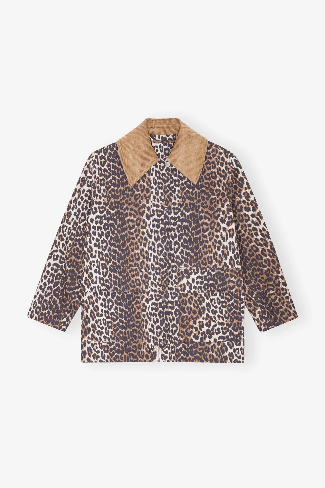 Leopard Printed Canvas Midi Jacket Jackets &amp; Coats Ganni