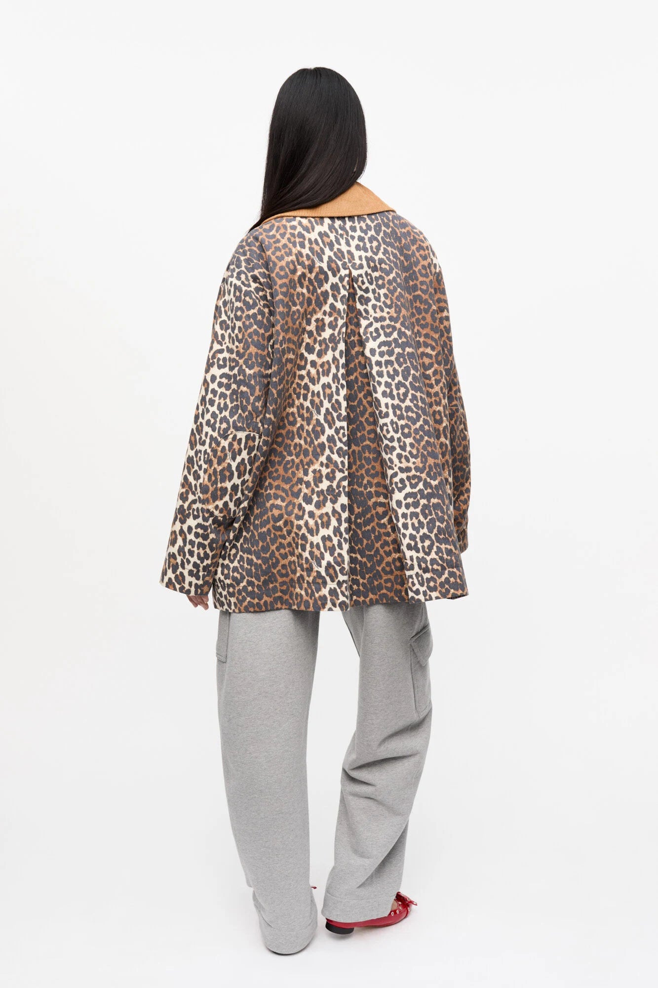Leopard Printed Canvas Midi Jacket Jackets &amp; Coats Ganni