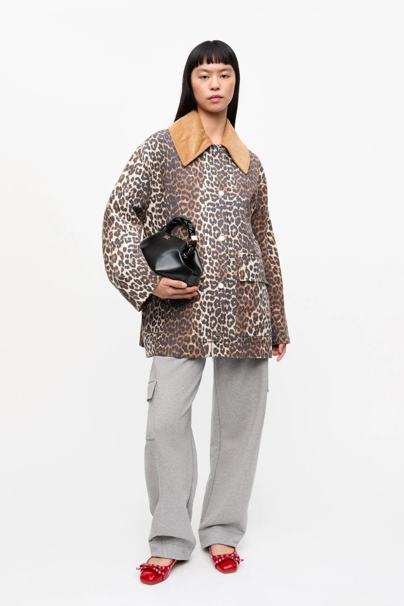 Leopard Printed Canvas Midi Jacket Jackets & Coats Ganni