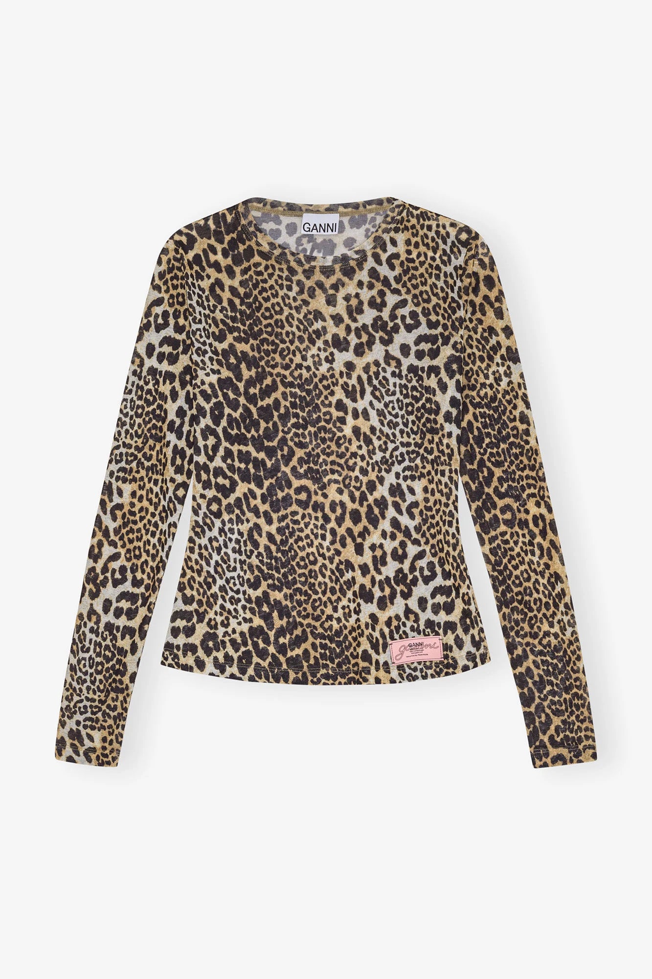 Leopard Printed Mesh Long Sleeve Blouse Tops Ganni