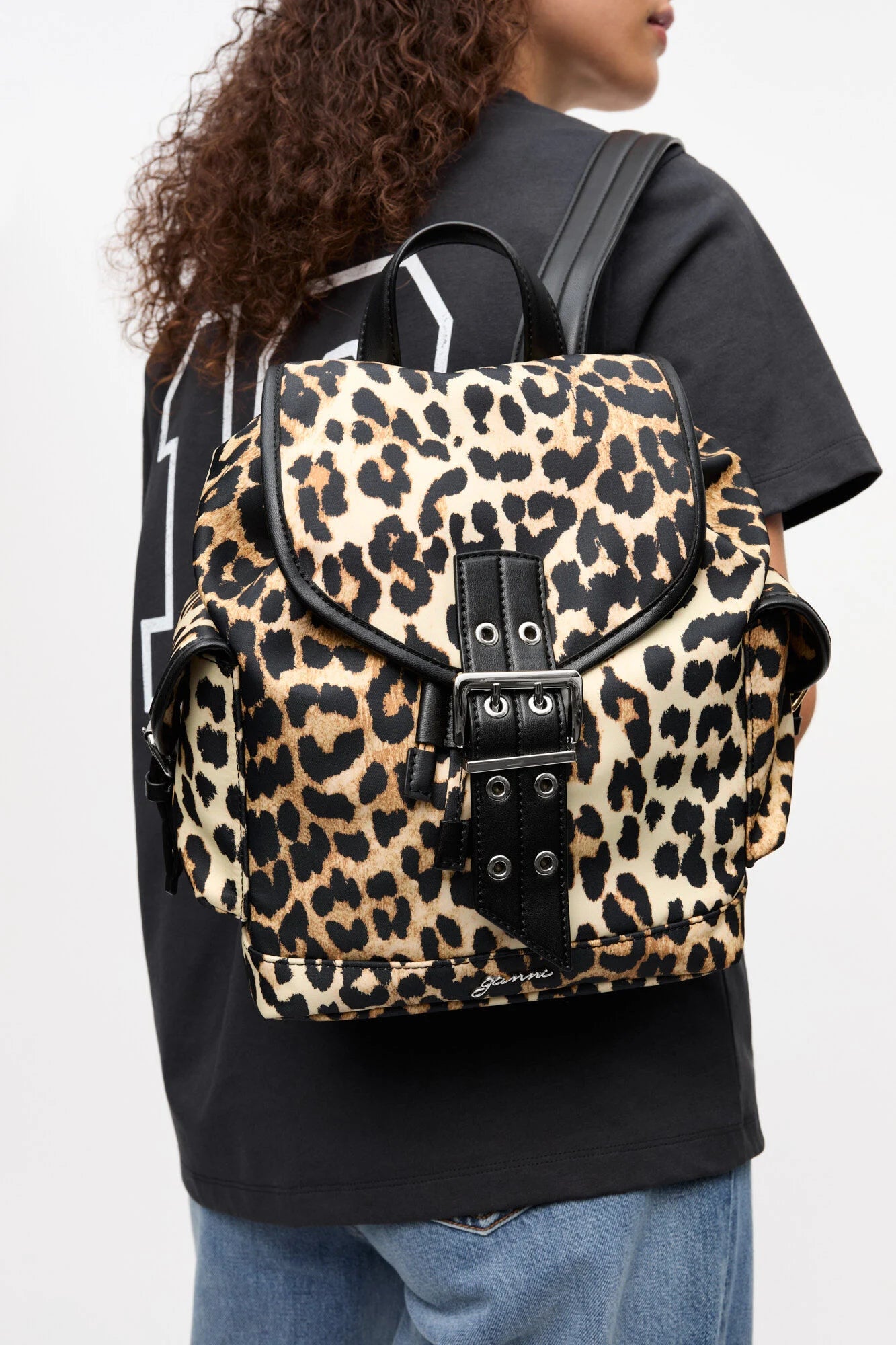 Leopard Small Nylon Bucky Backpack Accessories Ganni