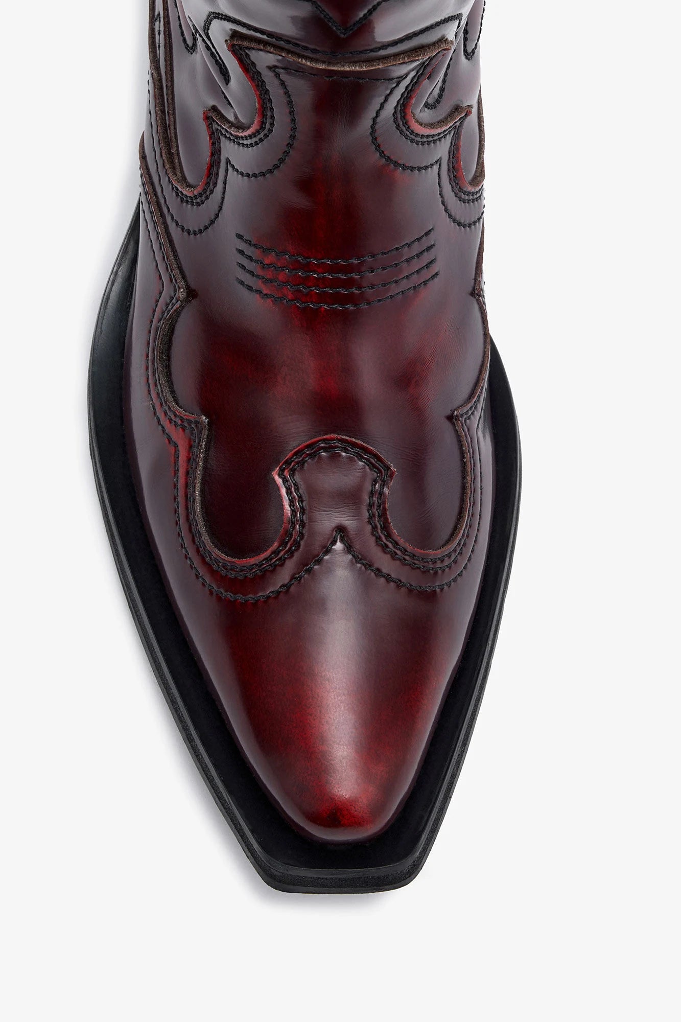 Mid Shaft Embroidered Western Boots in Burgundy Footwear Ganni