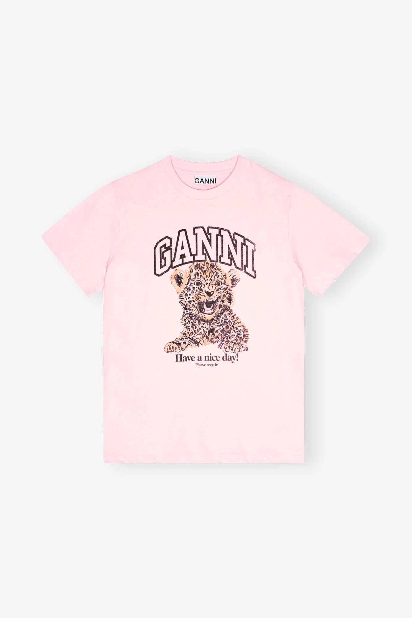 Pink Basic Jersey Leopard Relaxed T-shirt T-Shirts Ganni