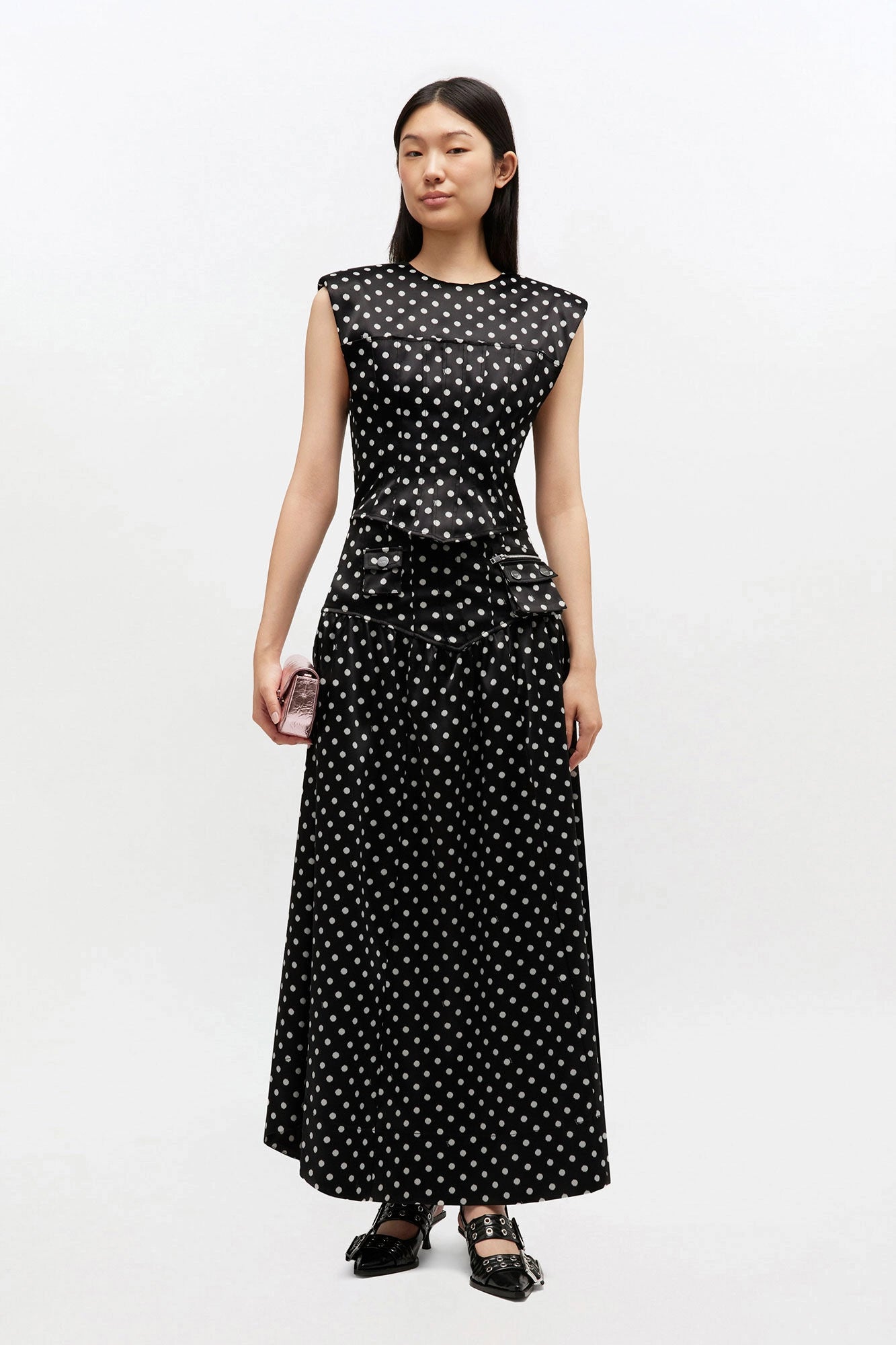 Polka-Dot Satin Corset Top Tops Ganni
