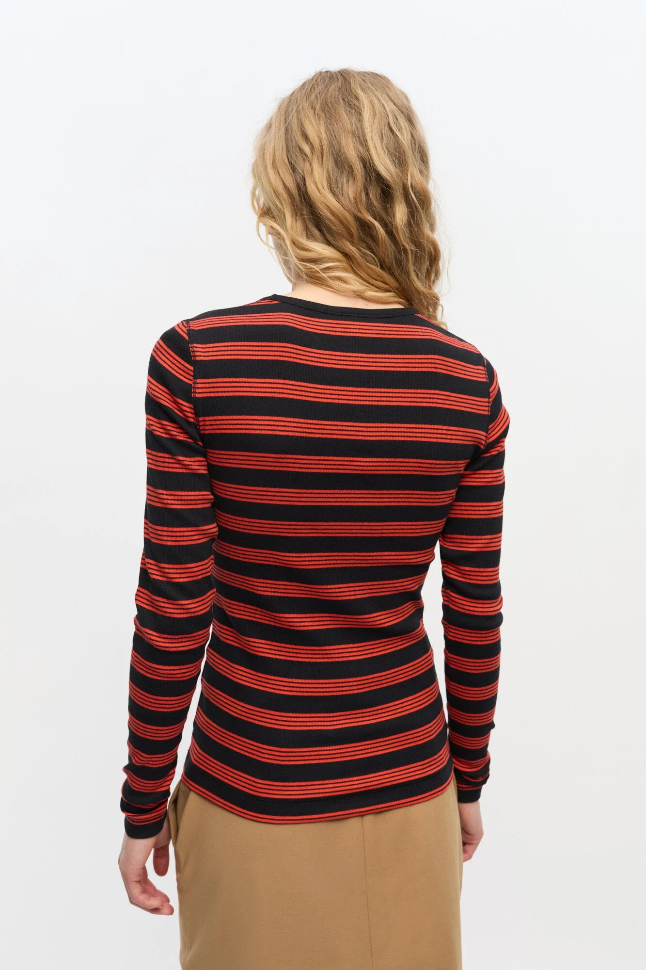 Red Striped Soft Cotton Rib Long Sleeve T-shirt T-Shirts Ganni