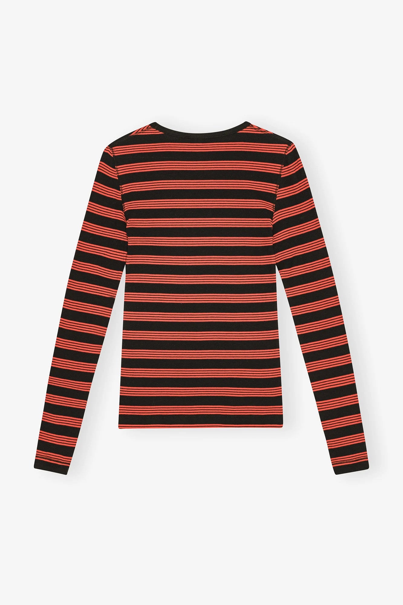 Red Striped Soft Cotton Rib Long Sleeve T-shirt T-Shirts Ganni