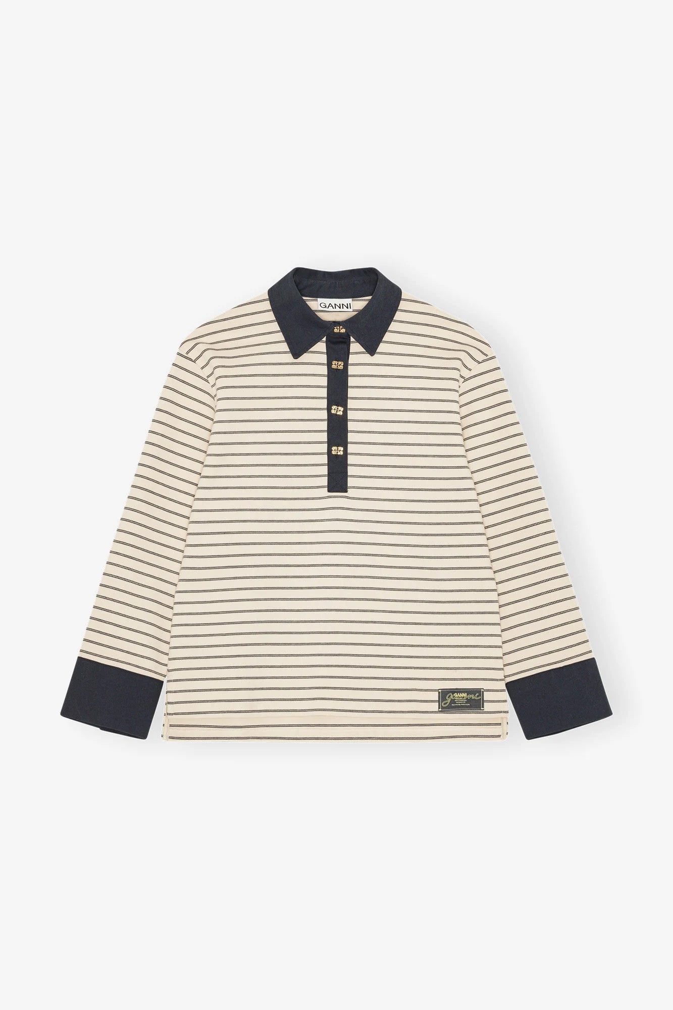Striped Cotton Polo Tops Ganni