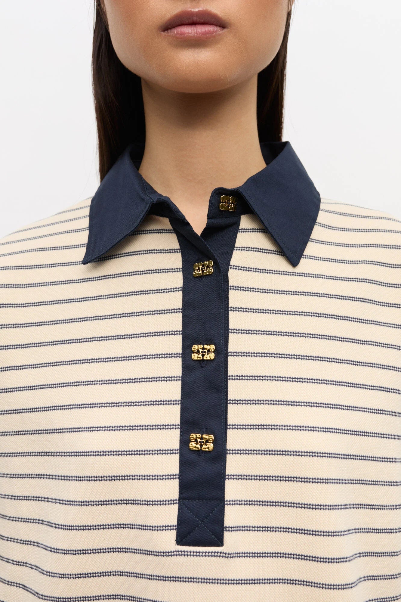 Striped Cotton Polo Tops Ganni