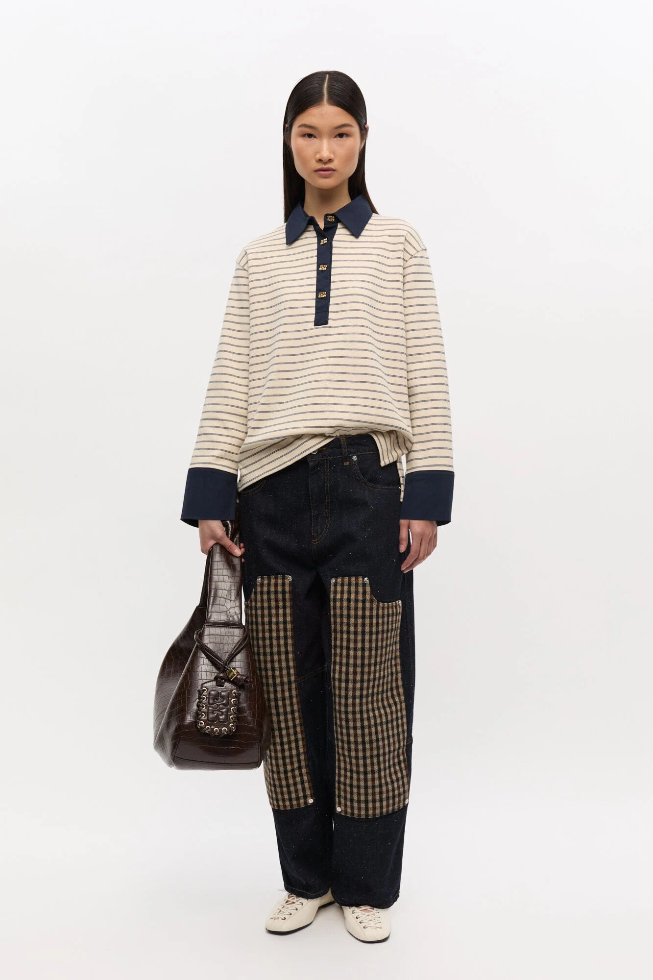 Striped Cotton Polo Tops Ganni