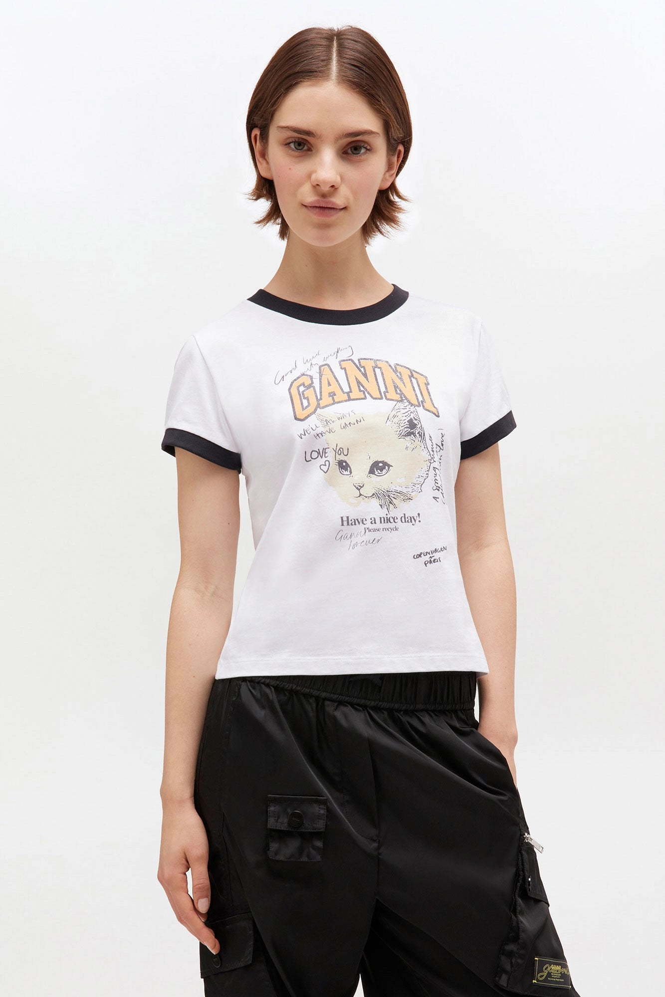 White Cropped Kitty T-shirt T-Shirts Ganni
