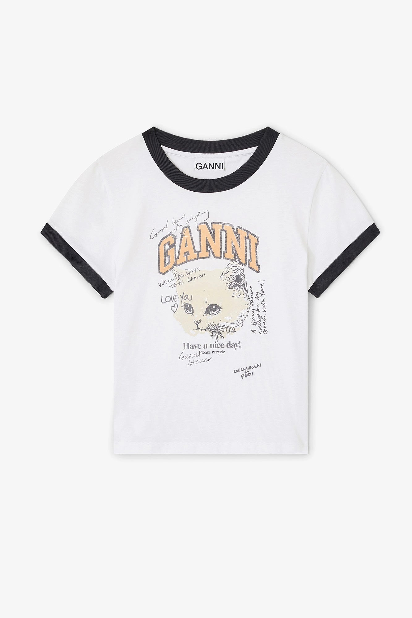 White Cropped Kitty T-shirt T-Shirts Ganni