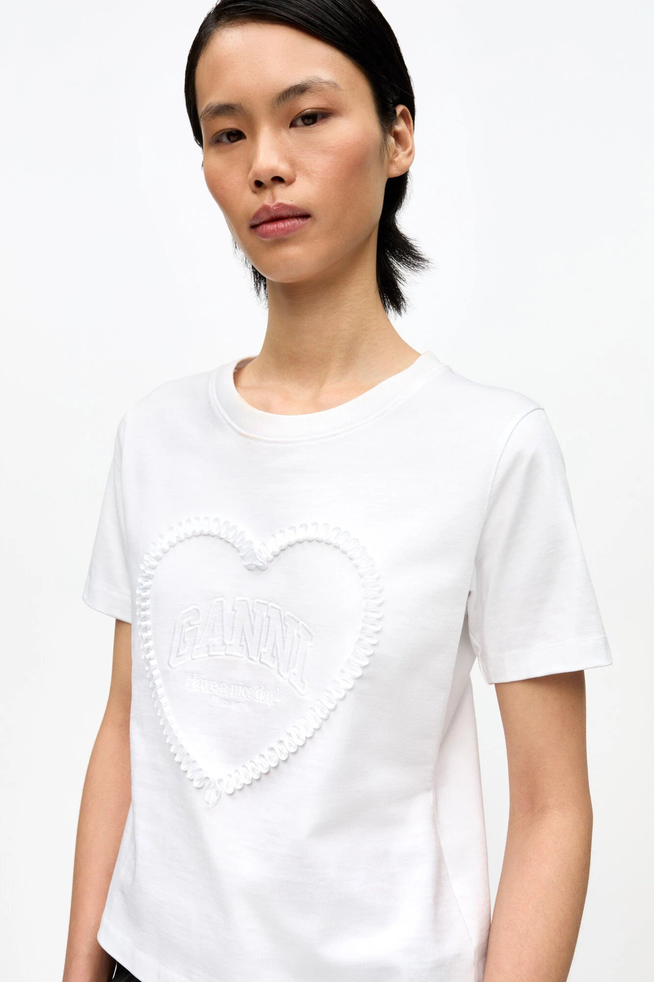 White Heavy Cotton Heart T-Shirt T-Shirts Ganni